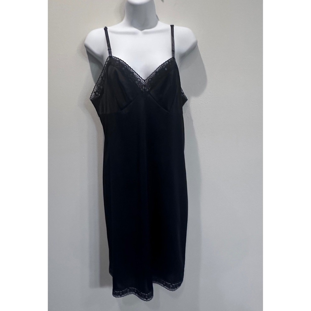 Vassarette Womens Slip 36 Black Lace Trim Nylon Sheath Mini Slip Dress